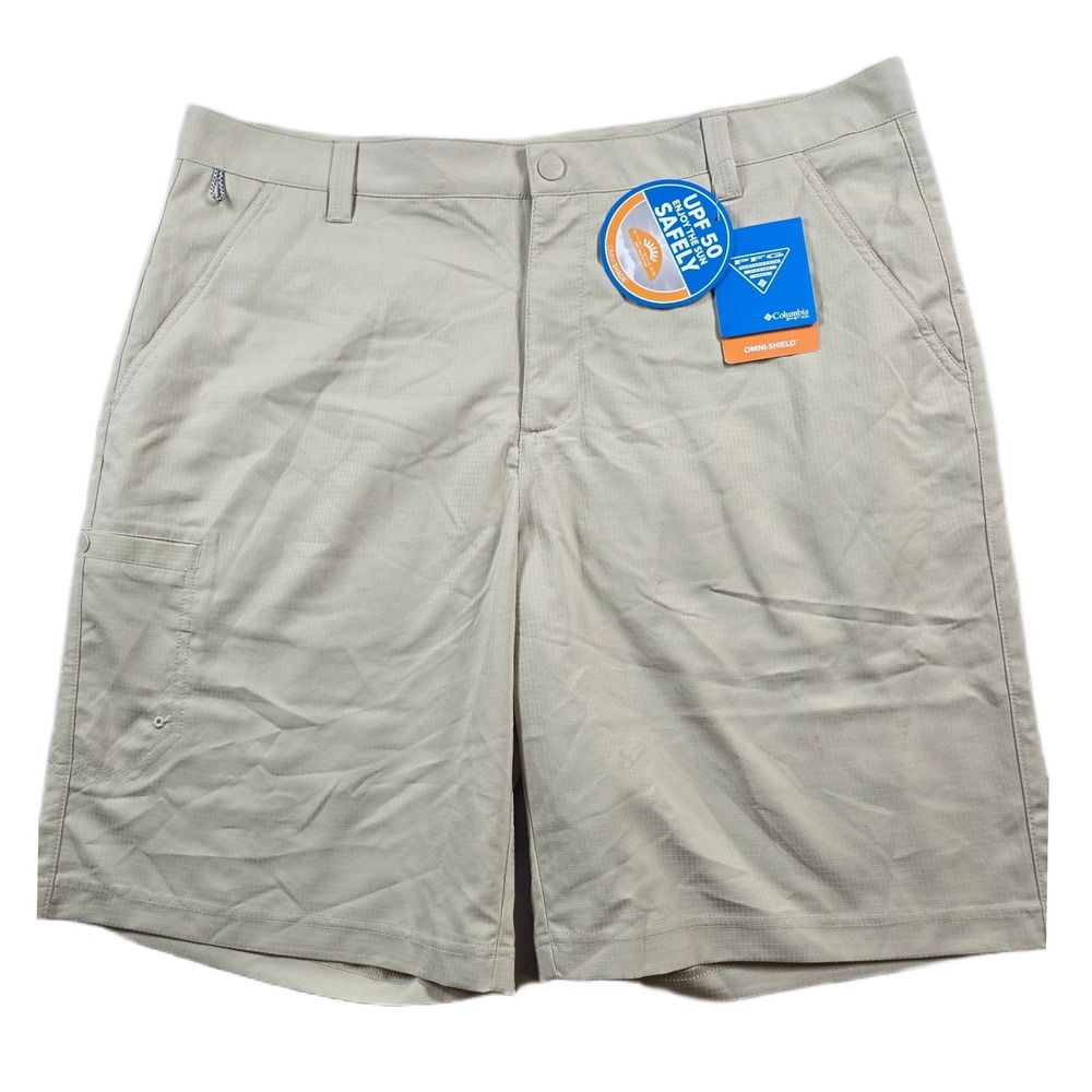 Columbia Tamiami PFG Shorts Mens 38 Beige Fishing 10in Inseam NEW